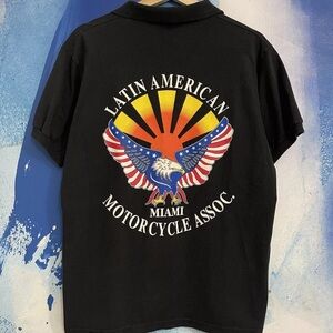 Vintage Motorcycle Biker T-shirt Mens Size Medium Latin American Polo Eagle